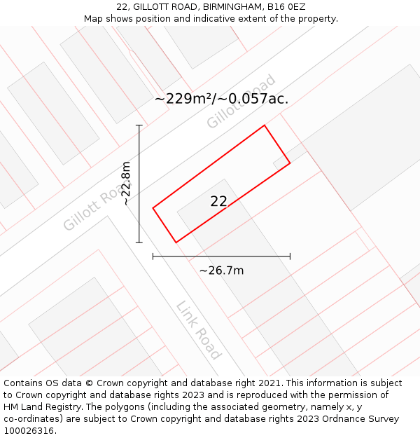 22, GILLOTT ROAD, BIRMINGHAM, B16 0EZ: Plot and title map