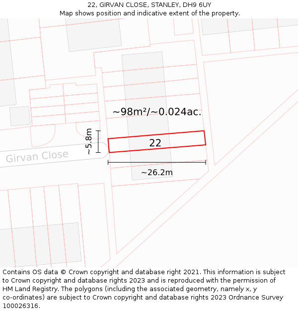 22, GIRVAN CLOSE, STANLEY, DH9 6UY: Plot and title map