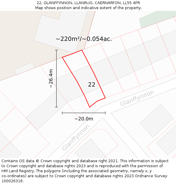 22, GLANFFYNNON, LLANRUG, CAERNARFON, LL55 4PR: Plot and title map