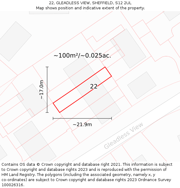 22, GLEADLESS VIEW, SHEFFIELD, S12 2UL: Plot and title map