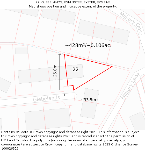 22, GLEBELANDS, EXMINSTER, EXETER, EX6 8AR: Plot and title map