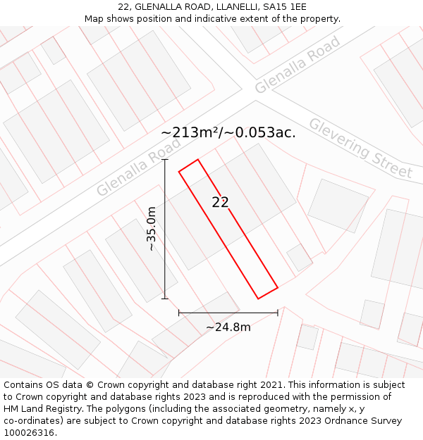 22, GLENALLA ROAD, LLANELLI, SA15 1EE: Plot and title map
