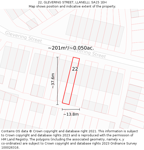 22, GLEVERING STREET, LLANELLI, SA15 1EH: Plot and title map