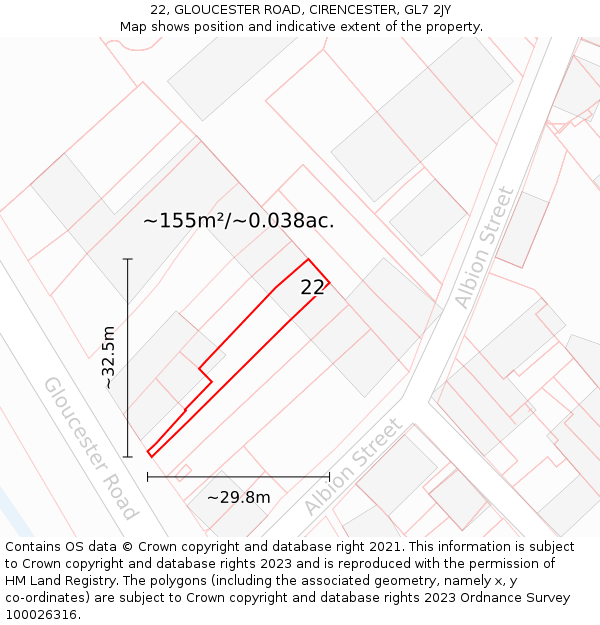 22, GLOUCESTER ROAD, CIRENCESTER, GL7 2JY: Plot and title map