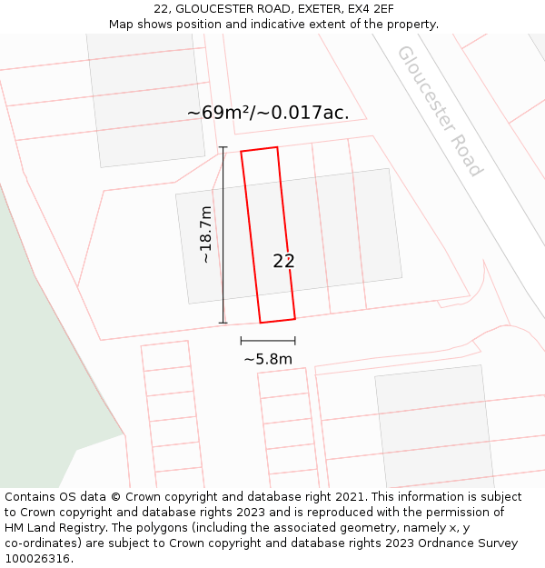 22, GLOUCESTER ROAD, EXETER, EX4 2EF: Plot and title map
