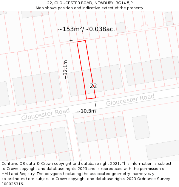 22, GLOUCESTER ROAD, NEWBURY, RG14 5JP: Plot and title map