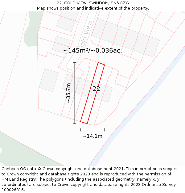 22, GOLD VIEW, SWINDON, SN5 8ZG: Plot and title map