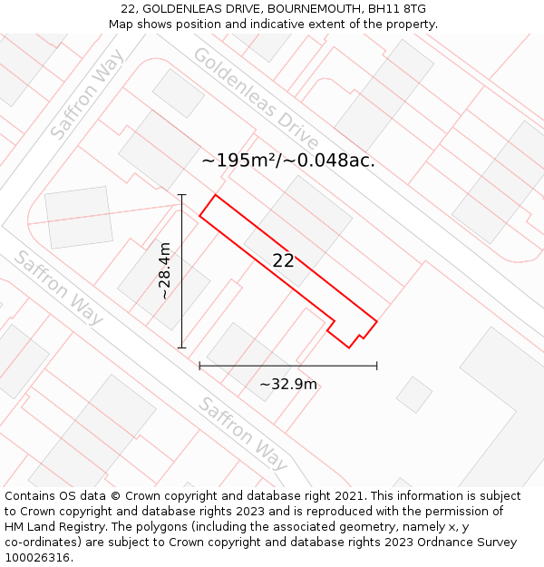 22, GOLDENLEAS DRIVE, BOURNEMOUTH, BH11 8TG: Plot and title map