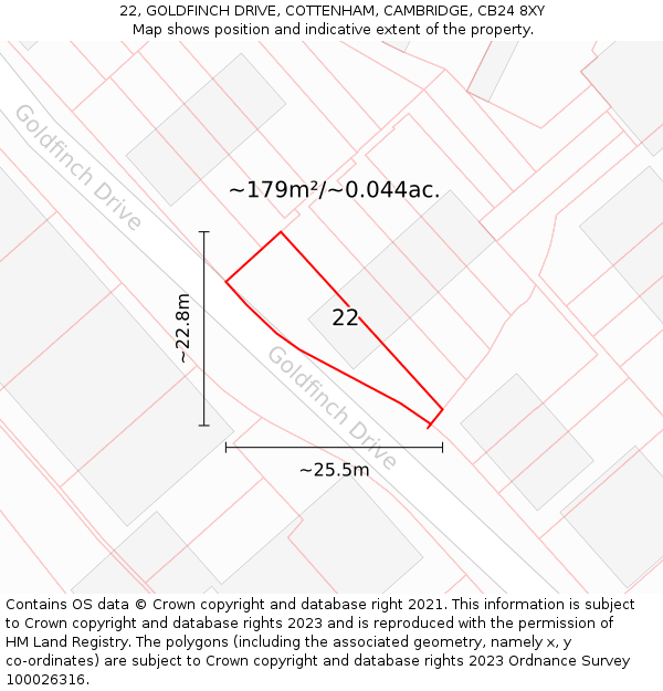 22, GOLDFINCH DRIVE, COTTENHAM, CAMBRIDGE, CB24 8XY: Plot and title map
