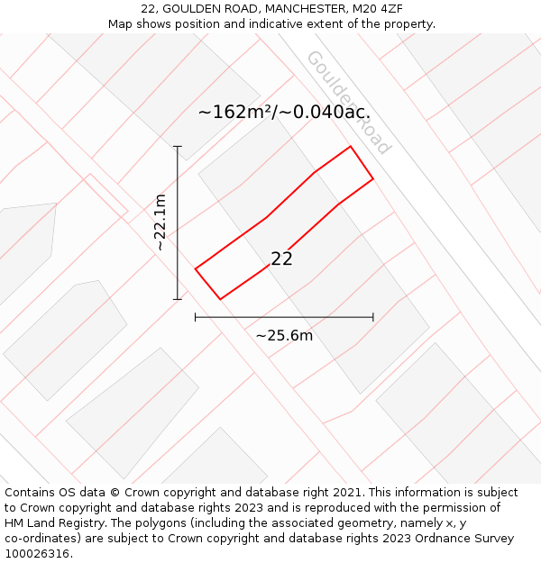 22, GOULDEN ROAD, MANCHESTER, M20 4ZF: Plot and title map