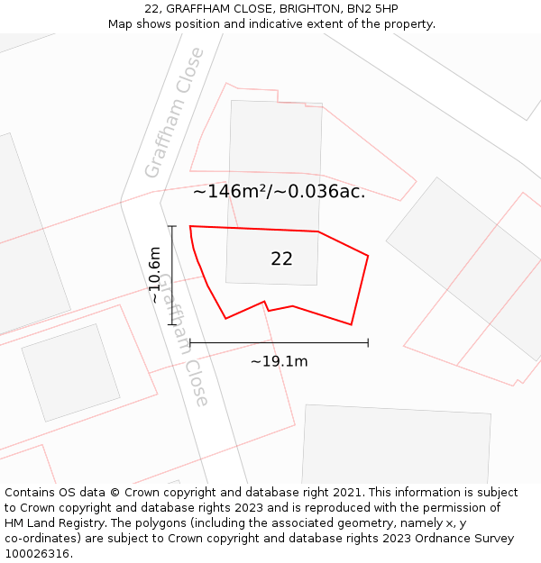 22, GRAFFHAM CLOSE, BRIGHTON, BN2 5HP: Plot and title map
