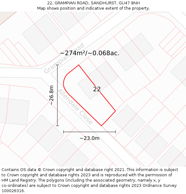 22, GRAMPIAN ROAD, SANDHURST, GU47 8NH: Plot and title map