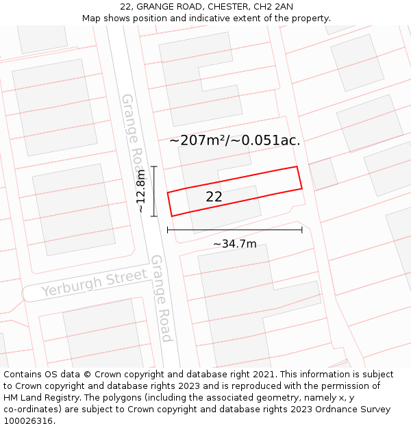 22, GRANGE ROAD, CHESTER, CH2 2AN: Plot and title map