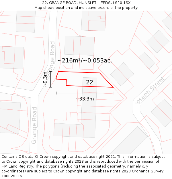 22, GRANGE ROAD, HUNSLET, LEEDS, LS10 1SX: Plot and title map