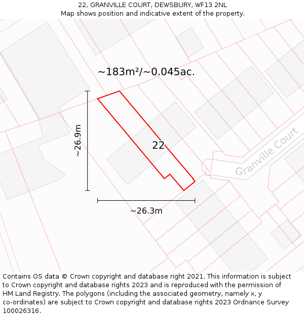 22, GRANVILLE COURT, DEWSBURY, WF13 2NL: Plot and title map