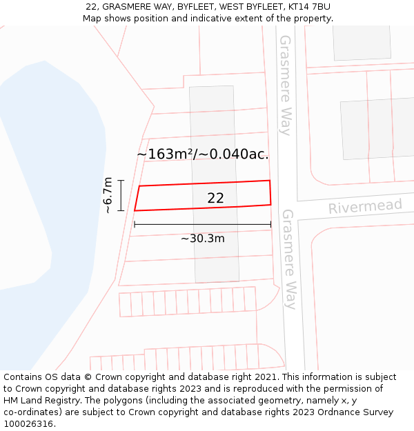 22, GRASMERE WAY, BYFLEET, WEST BYFLEET, KT14 7BU: Plot and title map