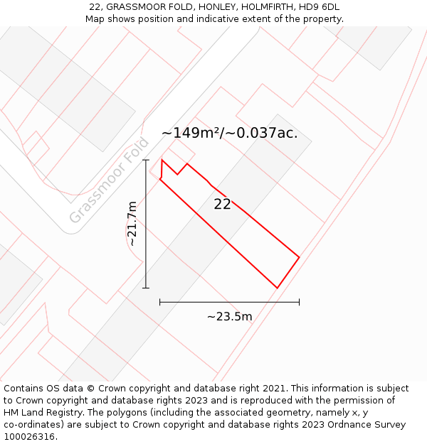 22, GRASSMOOR FOLD, HONLEY, HOLMFIRTH, HD9 6DL: Plot and title map