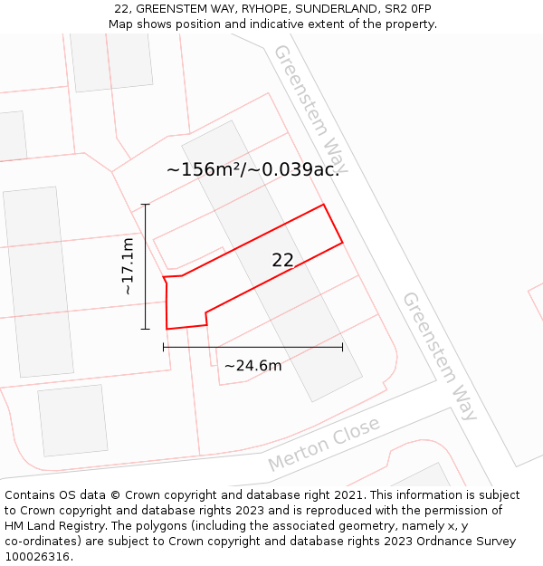 22, GREENSTEM WAY, RYHOPE, SUNDERLAND, SR2 0FP: Plot and title map