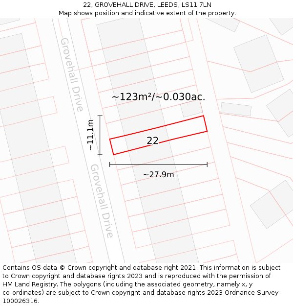 22, GROVEHALL DRIVE, LEEDS, LS11 7LN: Plot and title map