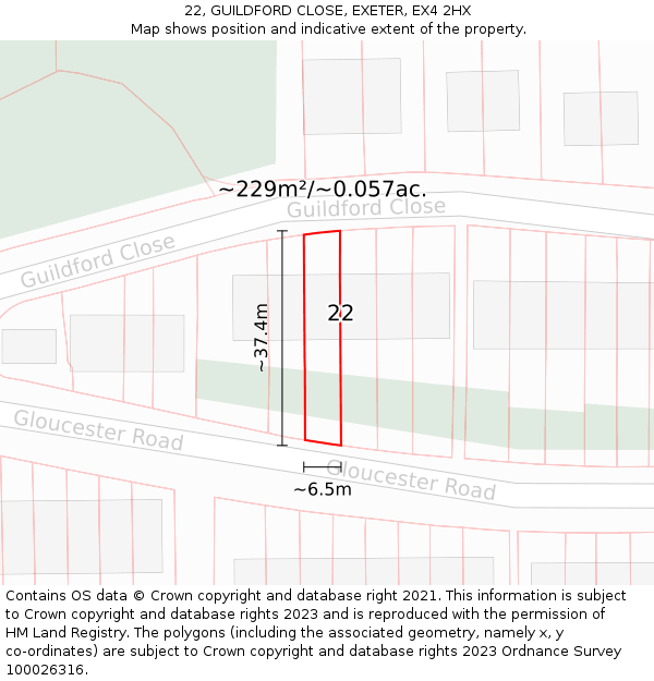 22, GUILDFORD CLOSE, EXETER, EX4 2HX: Plot and title map