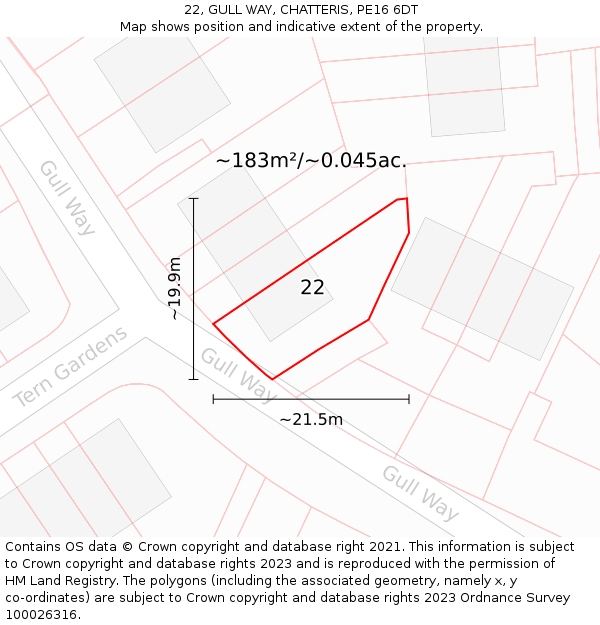 22, GULL WAY, CHATTERIS, PE16 6DT: Plot and title map