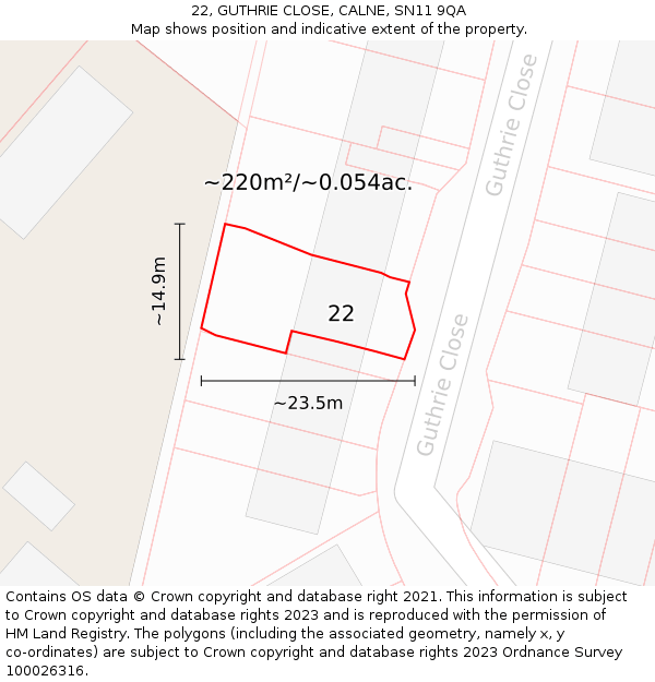 22, GUTHRIE CLOSE, CALNE, SN11 9QA: Plot and title map