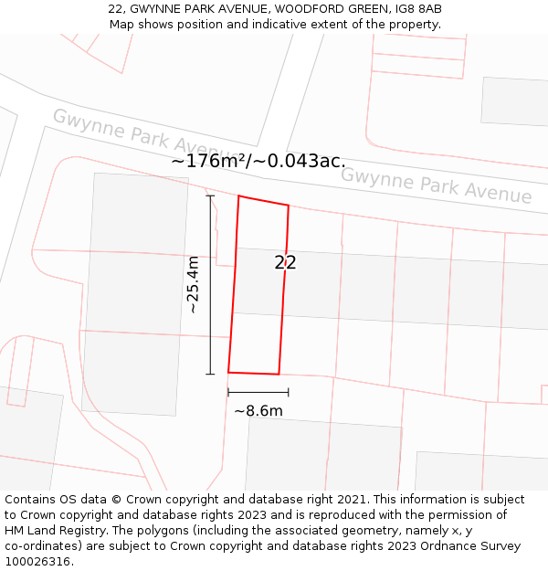 22, GWYNNE PARK AVENUE, WOODFORD GREEN, IG8 8AB: Plot and title map