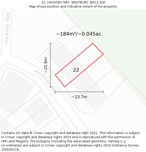 22, HACKNEY WAY, WESTBURY, BA13 2GF: Plot and title map