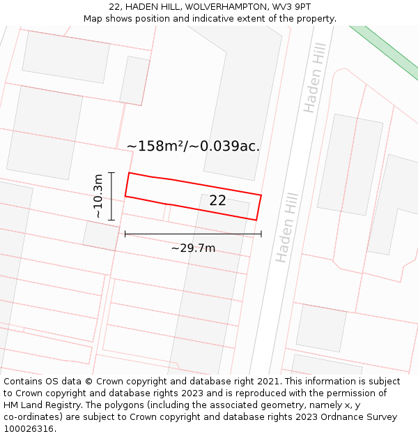 22, HADEN HILL, WOLVERHAMPTON, WV3 9PT: Plot and title map