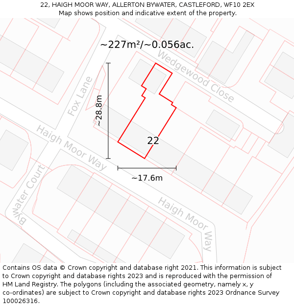 22, HAIGH MOOR WAY, ALLERTON BYWATER, CASTLEFORD, WF10 2EX: Plot and title map