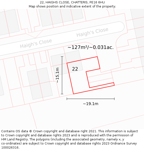22, HAIGHS CLOSE, CHATTERIS, PE16 6HU: Plot and title map