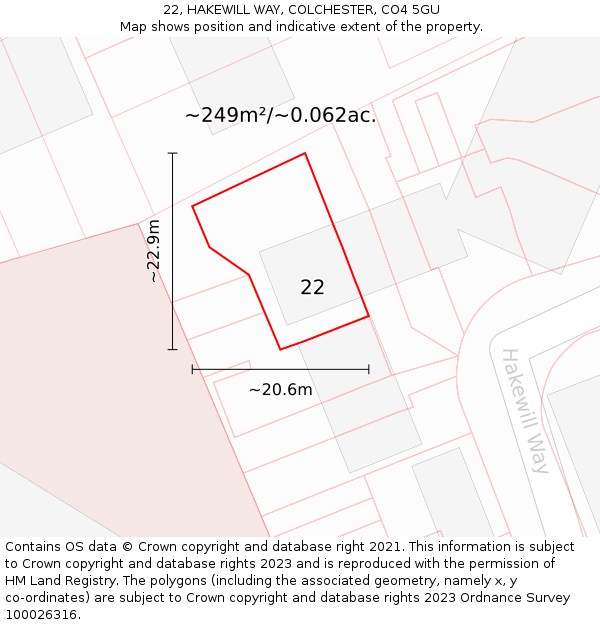 22, HAKEWILL WAY, COLCHESTER, CO4 5GU: Plot and title map
