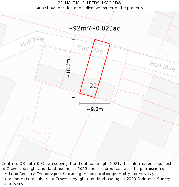 22, HALF MILE, LEEDS, LS13 1BW: Plot and title map