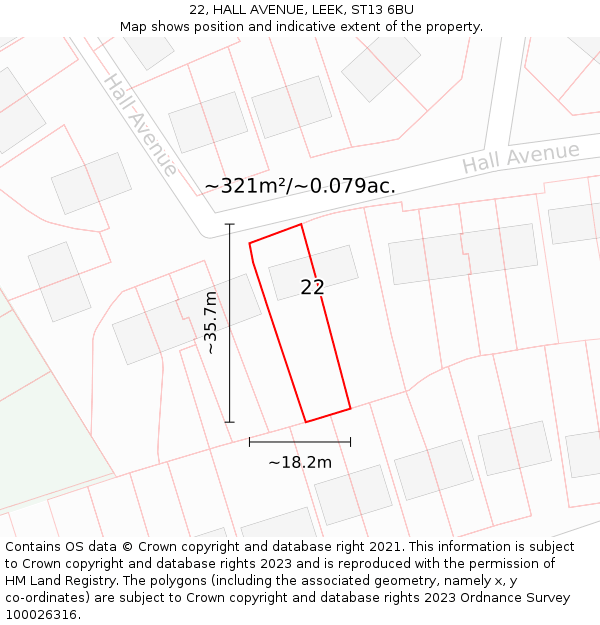 22, HALL AVENUE, LEEK, ST13 6BU: Plot and title map