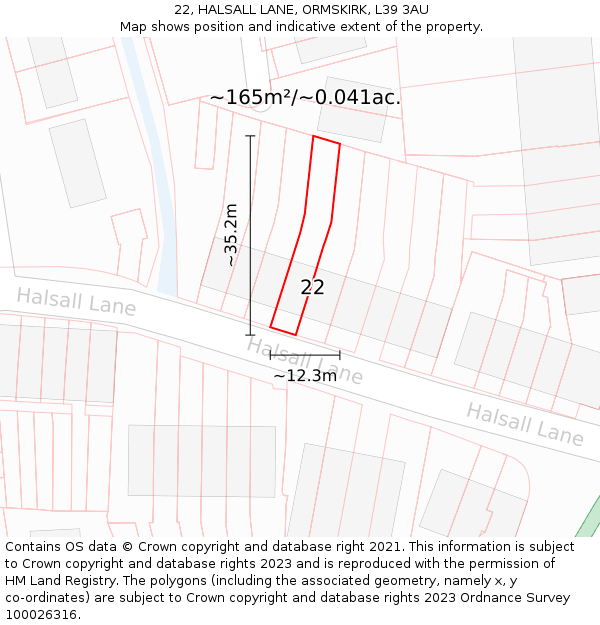 22, HALSALL LANE, ORMSKIRK, L39 3AU: Plot and title map