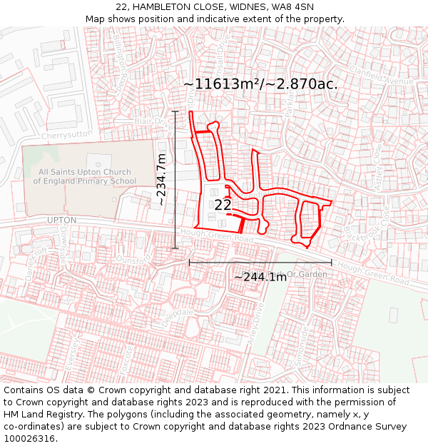 22, HAMBLETON CLOSE, WIDNES, WA8 4SN: Plot and title map