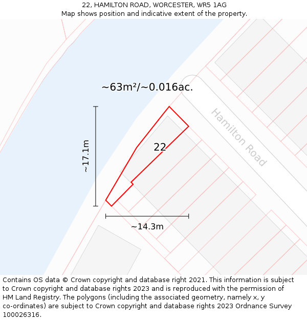 22, HAMILTON ROAD, WORCESTER, WR5 1AG: Plot and title map