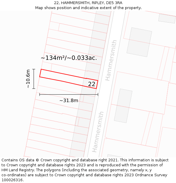 22, HAMMERSMITH, RIPLEY, DE5 3RA: Plot and title map