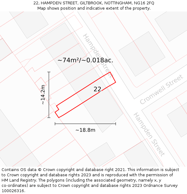 22, HAMPDEN STREET, GILTBROOK, NOTTINGHAM, NG16 2FQ: Plot and title map