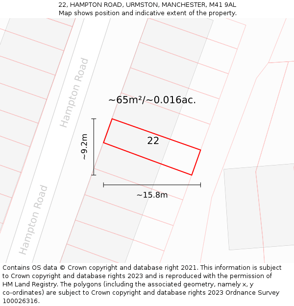 22, HAMPTON ROAD, URMSTON, MANCHESTER, M41 9AL: Plot and title map