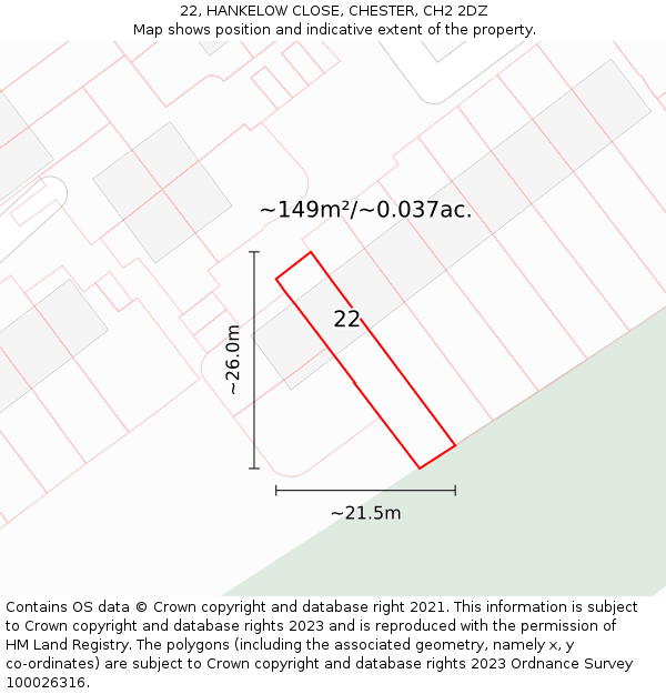 22, HANKELOW CLOSE, CHESTER, CH2 2DZ: Plot and title map