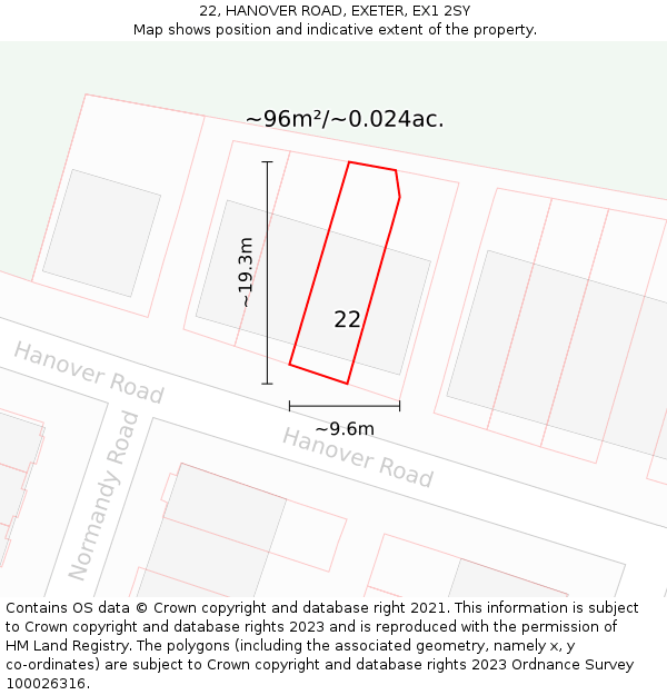 22, HANOVER ROAD, EXETER, EX1 2SY: Plot and title map