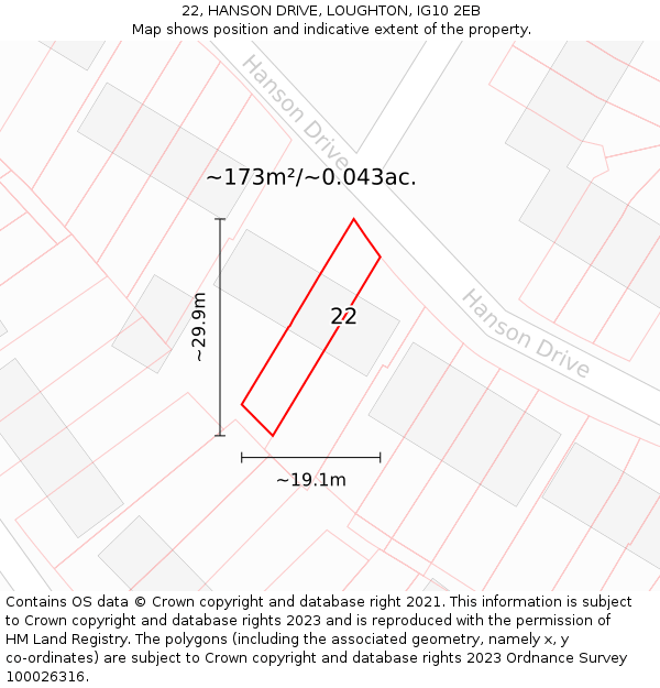 22, HANSON DRIVE, LOUGHTON, IG10 2EB: Plot and title map