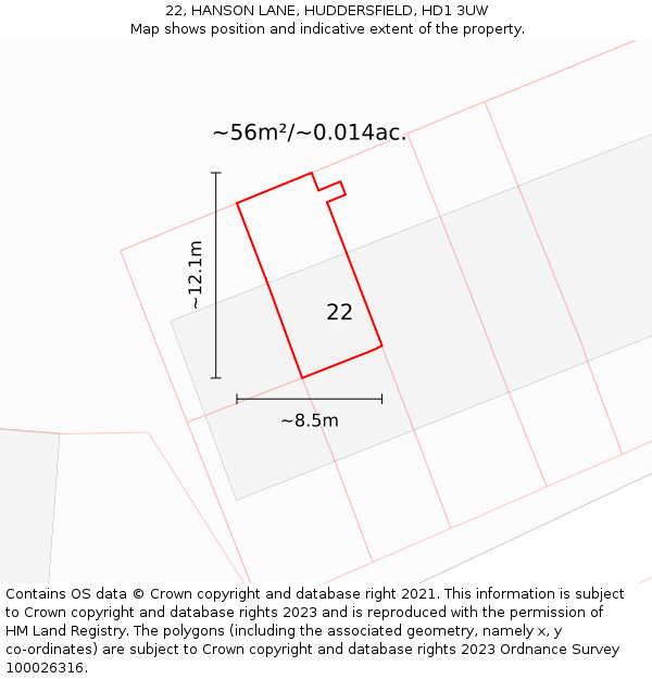 22, HANSON LANE, HUDDERSFIELD, HD1 3UW: Plot and title map