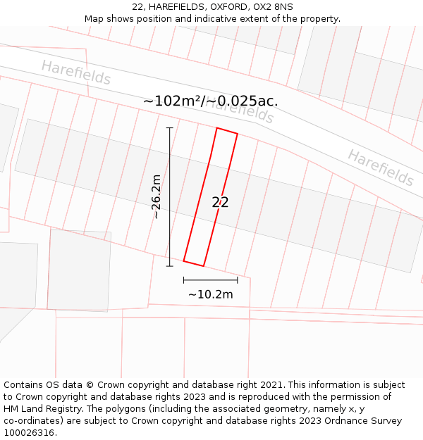 22, HAREFIELDS, OXFORD, OX2 8NS: Plot and title map