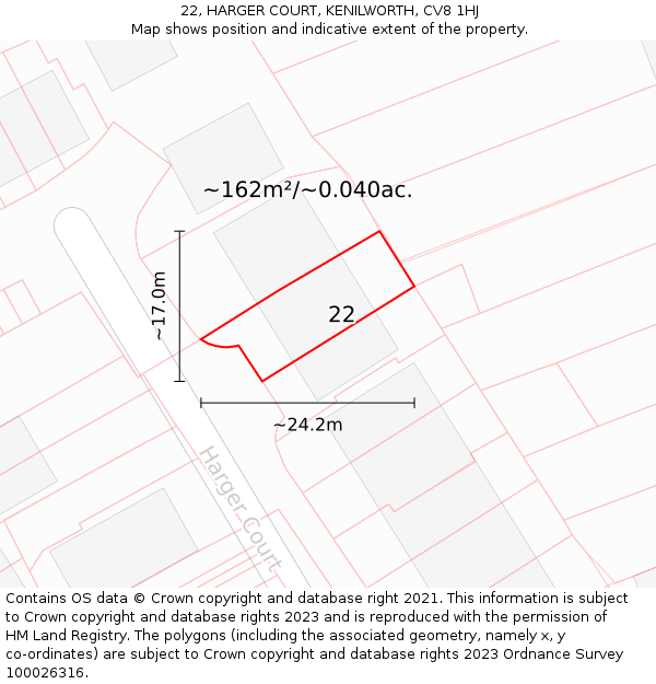 22, HARGER COURT, KENILWORTH, CV8 1HJ: Plot and title map