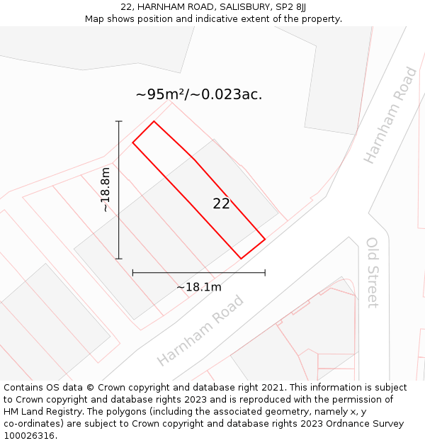 22, HARNHAM ROAD, SALISBURY, SP2 8JJ: Plot and title map