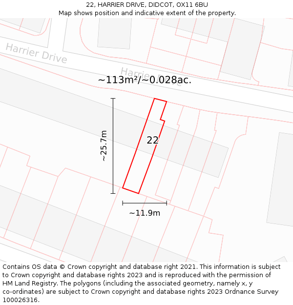 22, HARRIER DRIVE, DIDCOT, OX11 6BU: Plot and title map