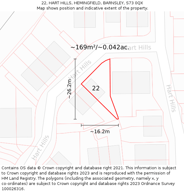 22, HART HILLS, HEMINGFIELD, BARNSLEY, S73 0QX: Plot and title map