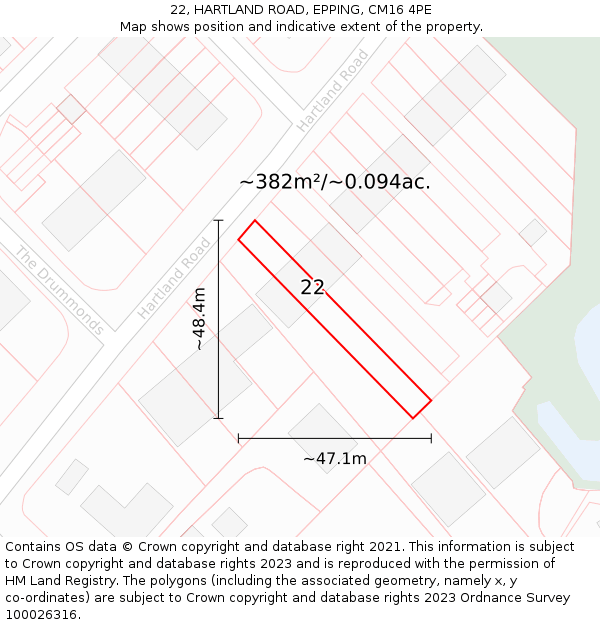 22, HARTLAND ROAD, EPPING, CM16 4PE: Plot and title map